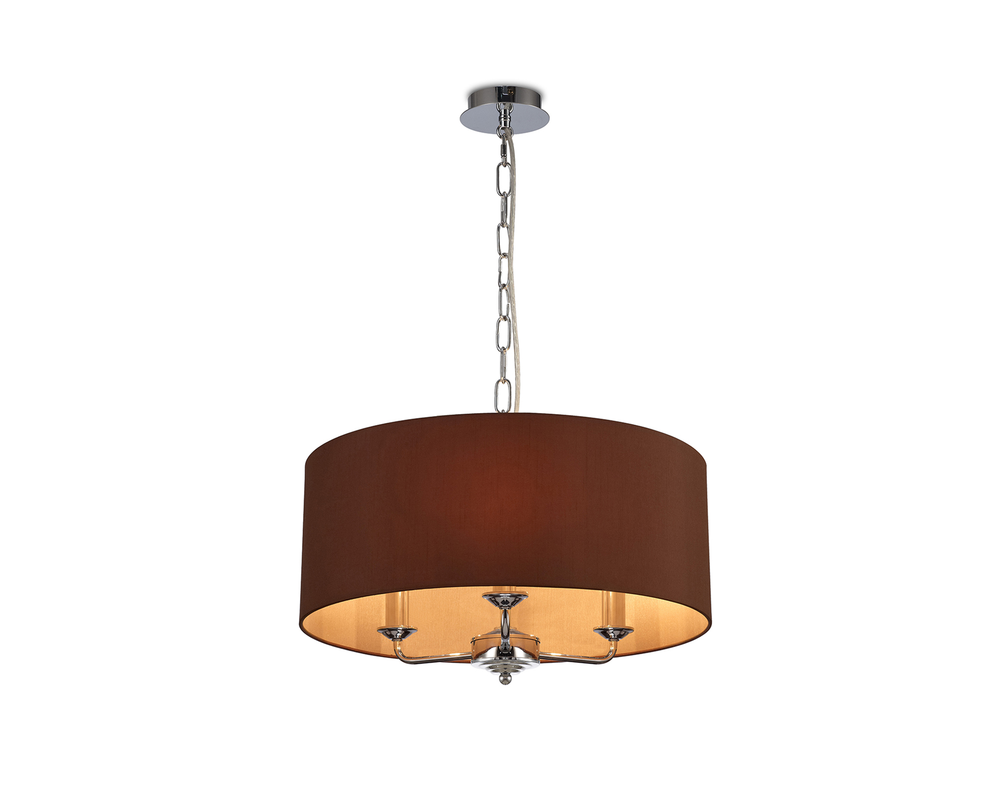 DK0025  Banyan 50cm 3 Light Pendant Polished Chrome, Raw Cocoa/Grecian Bronze